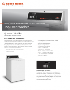 Speed Queen® Multi-Housing Laundry Solutions Top Load Washer Quantum® Gold Pro Specsheet