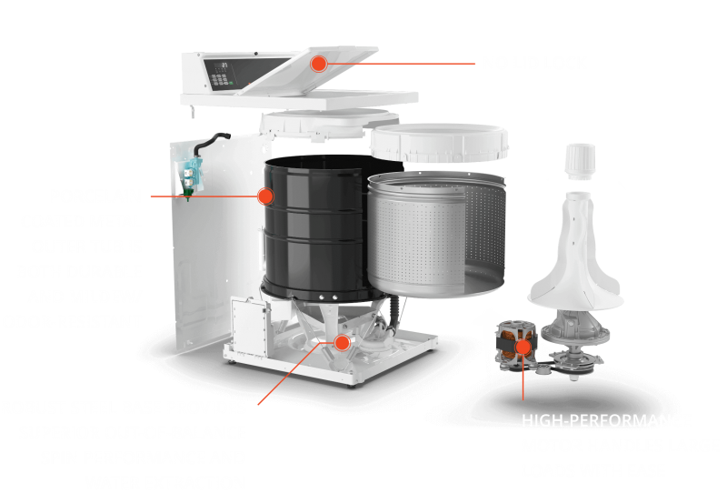 Exploded view of Speed Queen washer components