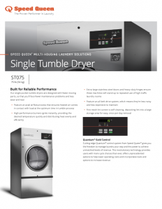 Speed Queen® Multi-Housing Laundry Solutions Single Tumble Dryer 75lb Specsheet