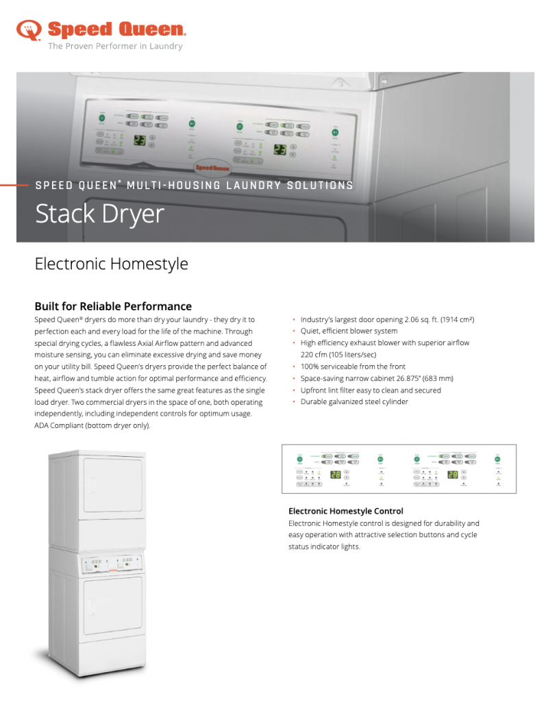 Stack Dryers Speed Queen® Commercial