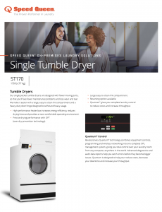 Commercial Laundry Solutions Single Tumble Dryer 170lb Spec Sheet Cover